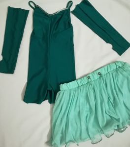Kids Costumes to Hire - Unitard Green & x2 arm pieces & skirt